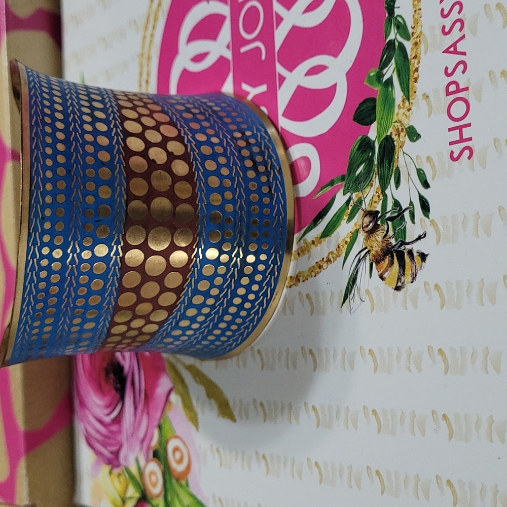 Sassy Jones Boutique- Vintage Brass Cuff- Blue, Burgundy and Gold